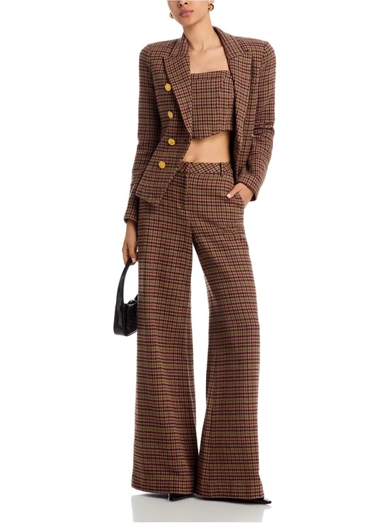 L'AGENCE Pants - L'AGENCE NWT $475 Pilar Multi Brown Plaid Houndstooth Wide-Leg High-Rise Pant 8